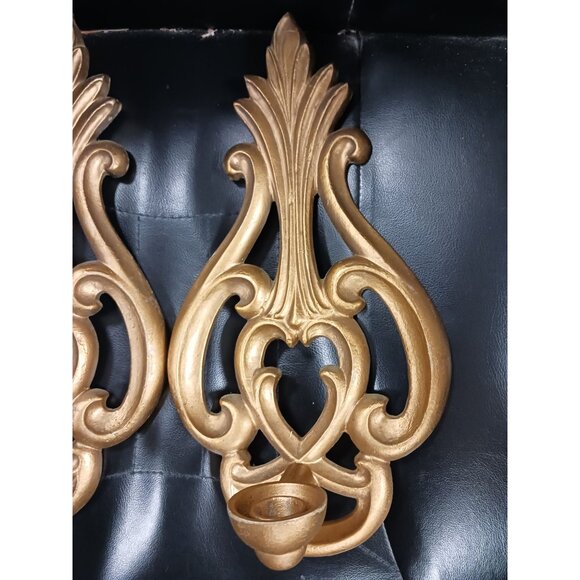 VTG Flower Metal Wall Candle Sconces Hollywood Regency - Picture 3 of 7